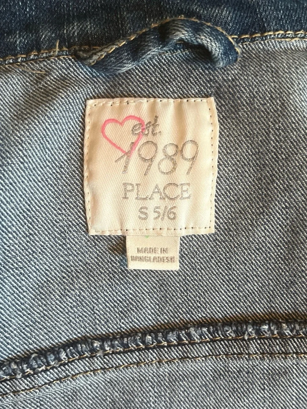 Children's Place Blue Jean Jacket Girls Size 5/6 Snap Front Denim Pockets School